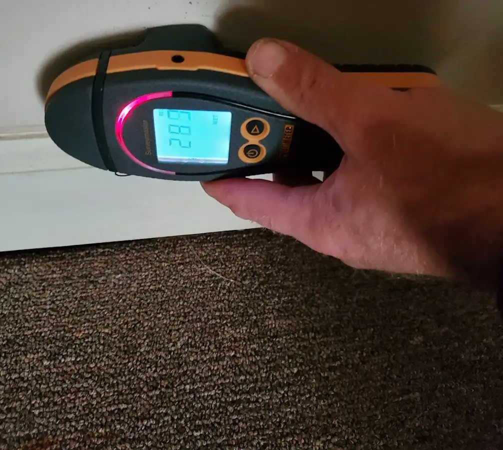 Moisture detection at baseboard during Burst Pipe Cleanup in Northfield